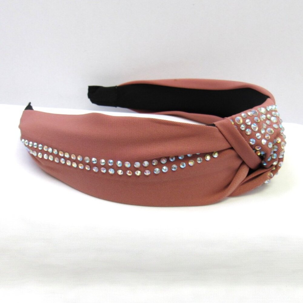 Mauve Color Rhinestone Embellished Twist Style Fabric Headband NEW - Picture 1 of 5